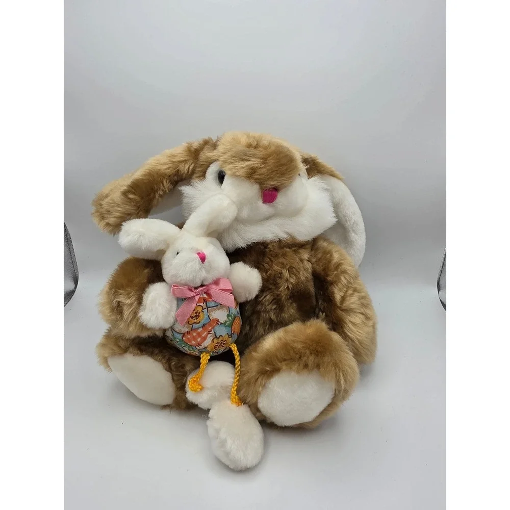 Dan Dee Collectors Choice Mother and Baby Bunny in Egg Plush Vintage Easter Toy